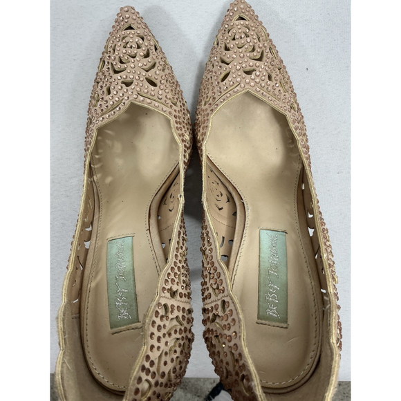 Womans Betsy Johnson Elga Stiletto Pumps Slipon 7.5 Rose Gold Rhinestones - Picture 6 of 9